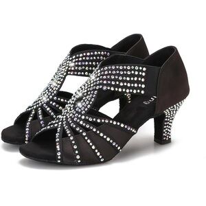 Black Rhinestone Embellished Peeped Toe Ballroom/Latin Dance Heels
